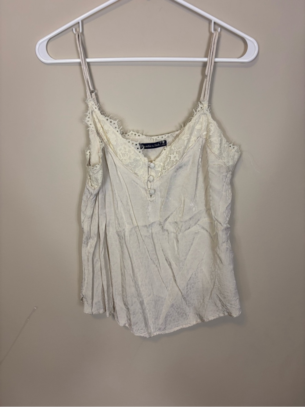 Abercrombie & Fitch Cream Lace-Trim Leopard Print Camisole Tank Top Medium